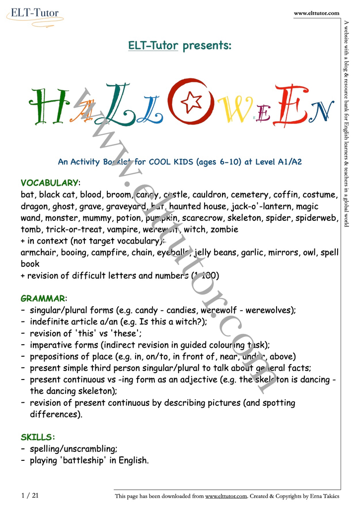 ELT-Tutor Activity Booklet - Halloween for kids - screenshot1.webp