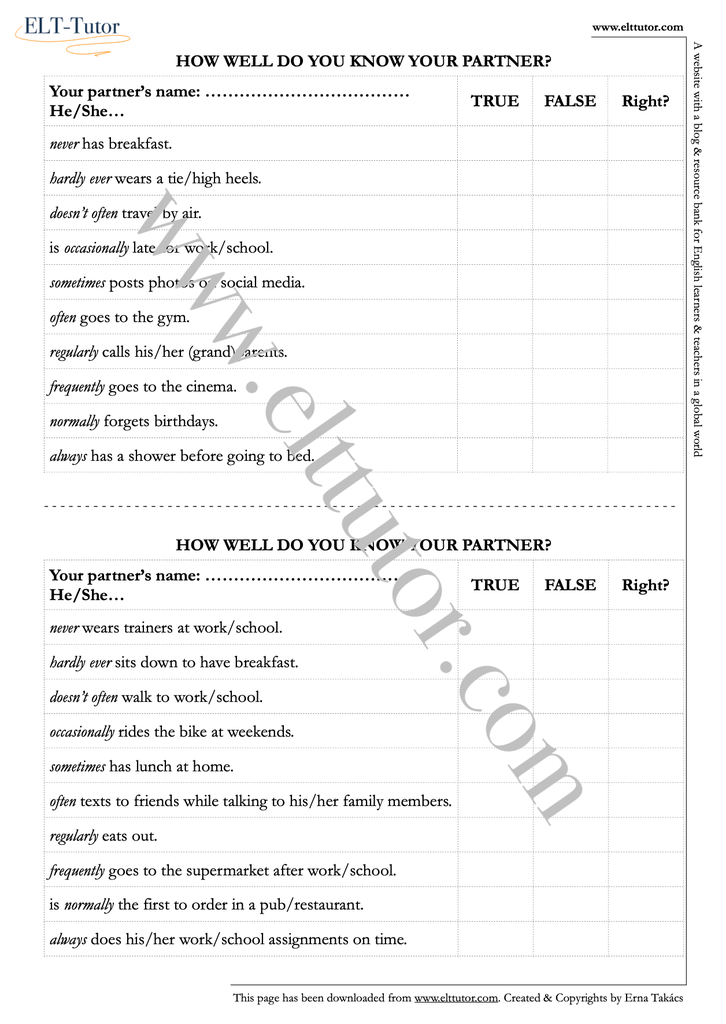 A2 - How well do you know your partner - adverbs of frequency - screenshot.webp