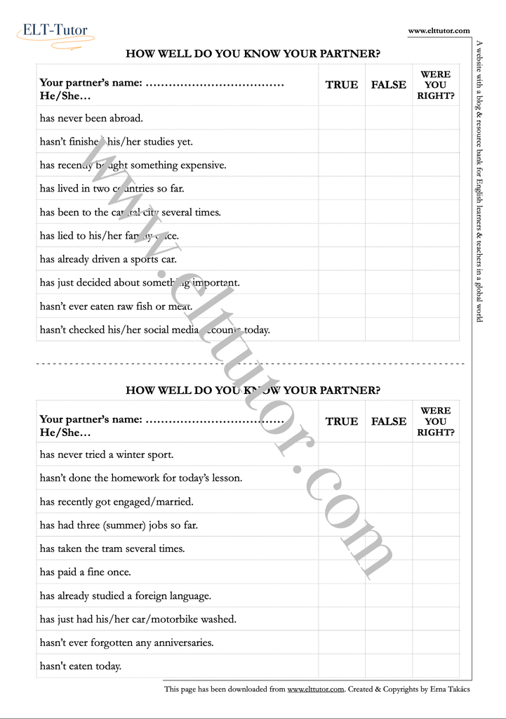 A2 - How well do you know your partner - present perfect - screenshot.webp